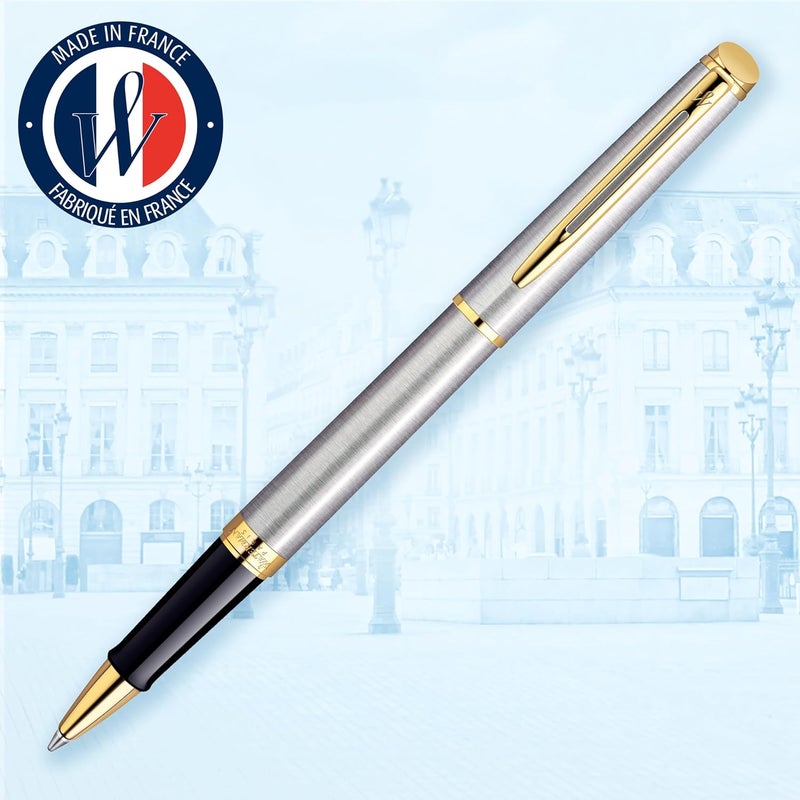 Waterman Hémisphère Rollerball Pen with Stainless Steel Body and 23k Gold Trim - Image 2